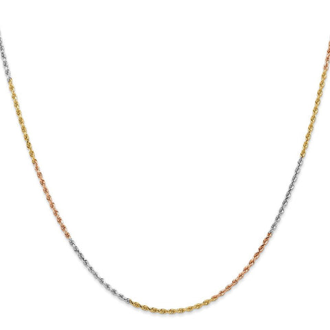 14k Tri-Color 1.5mm Diamond-cut Rope Chain Anklet