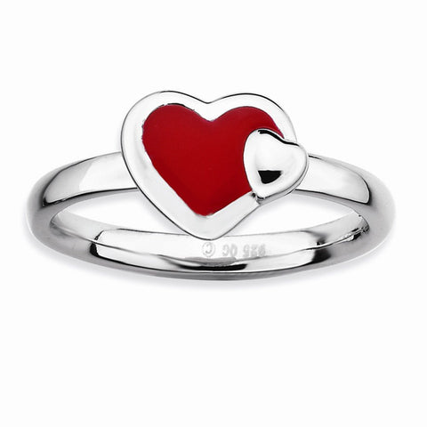 Sterling Silver Stackable Expressions Polished Red Enameled Heart Ring Size 6