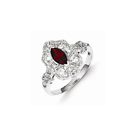 925 Sterling Silver Dark Red Marquise Cubic Zirconia Ring