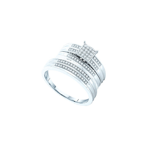 10kt White Gold His & Hers Round Diamond Cluster Matching Bridal Wedding Ring Band Set 1/4 Cttw 52090 - shirin-diamonds