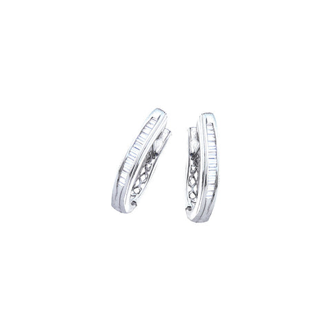 10k White Gold Womens Baguette Diamond Hoop Earrings 1/2 Cttw 5212 - shirin-diamonds