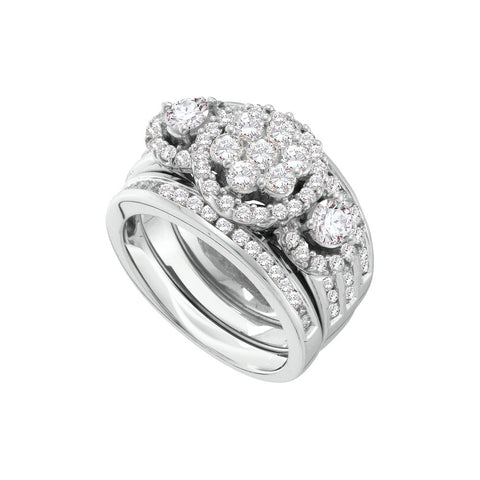 14kt White Gold Womens Round Diamond 3-Piece Bridal Wedding Engagement Ring Band Set 2.00 Cttw 52339 - shirin-diamonds