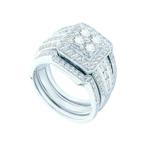 14kt White Gold Womens Round Diamond Halo 3-Piece Bridal Wedding Engagement Ring Band Set 1-1/2 Cttw 52343 - shirin-diamonds
