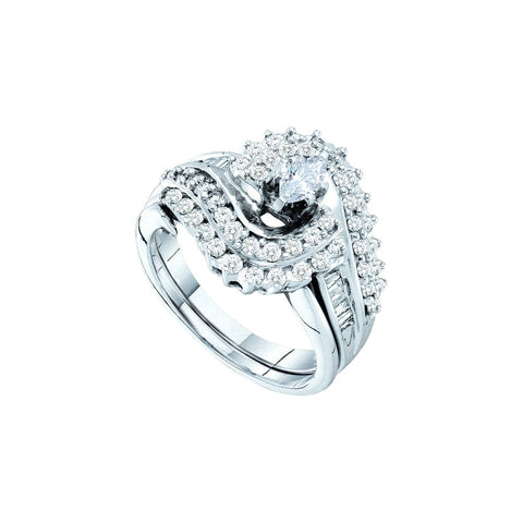 14kt White Gold Womens Marquise Diamond Bridal Wedding Engagement Ring Band Set 1.00 Cttw 52349 - shirin-diamonds