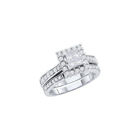 14kt White Gold Womens Princess Diamond Halo Bridal Wedding Engagement Ring Band Set 1-1/2 Cttw 52383 - shirin-diamonds
