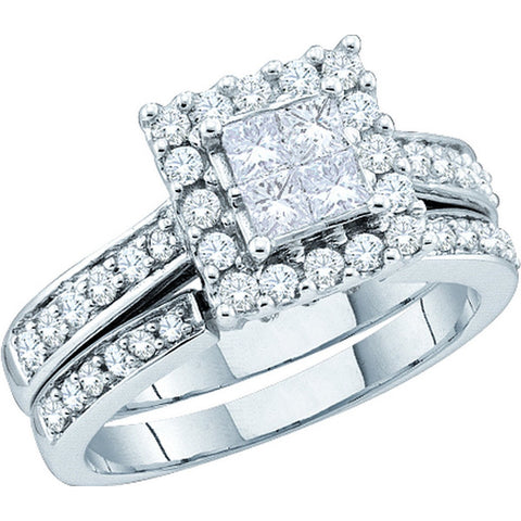 14kt White Gold Womens Princess Diamond Square Halo Bridal Wedding Engagement Ring Band Set 1/2 Cttw 52385 - shirin-diamonds