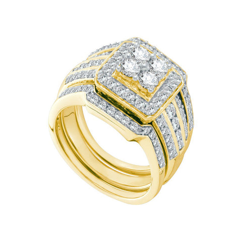 14kt Yellow Gold Womens Round Diamond Halo 3-Piece Bridal Wedding Engagement Ring Band Set 1-1/2 Cttw 52422 - shirin-diamonds