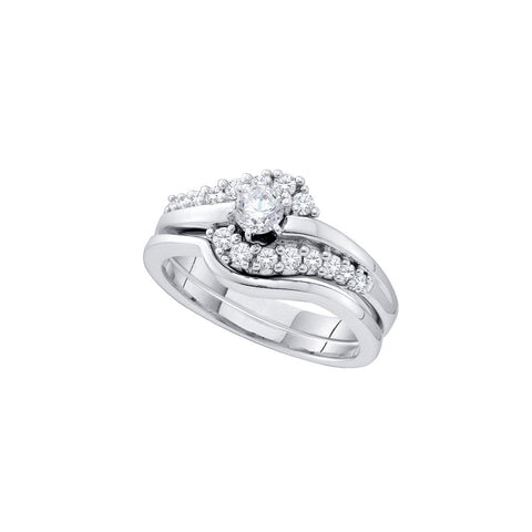 14kt White Gold Womens Round Diamond Swirl Bridal Wedding Engagement Ring Band Set 1/2 Cttw 52550 - shirin-diamonds