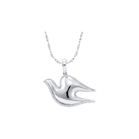 Sterling Silver Womens Round Diamond Dove Bird Animal Pendant 1/10 Cttw 52599 - shirin-diamonds
