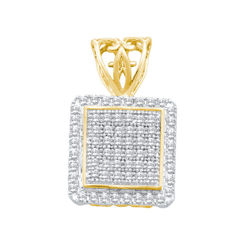 10kt Yellow Gold Womens Round Diamond Square Cluster Pendant 1/5 Cttw 52627 - shirin-diamonds