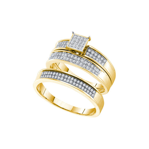 10kt Yellow Gold His & Hers Round Diamond Cluster Matching Bridal Wedding Ring Band Set 1/3 Cttw 52642 - shirin-diamonds