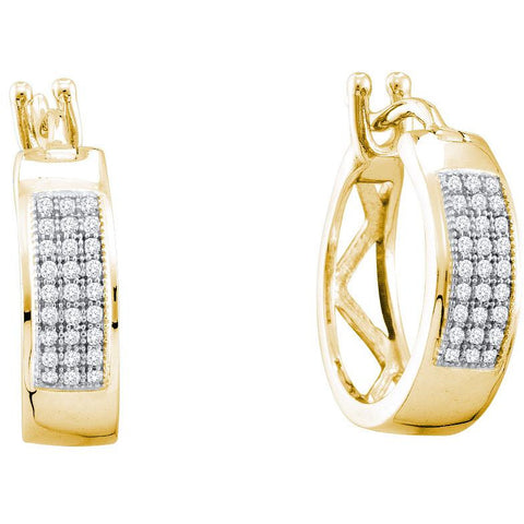 10kt Yellow Gold Womens Round Diamond Triple Row Huggie Hoop Earrings 1/6 Cttw 52644 - shirin-diamonds