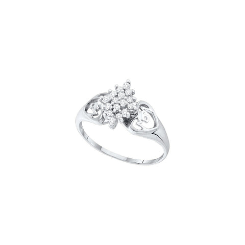 14kt White Gold Womens Round Prong-set Diamond Cluster Heart Mom Ring 1/6 Cttw 52682 - shirin-diamonds