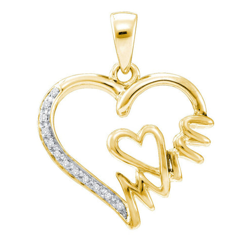 Yellow-tone Sterling Silver Womens Round Diamond Mom Heart Pendant 1/20 Cttw 52700 - shirin-diamonds