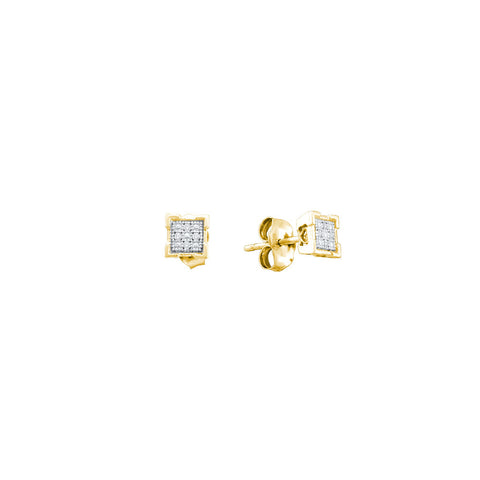 Yellow-tone Sterling Silver Womens Round Diamond Square Cluster Earrings .03 Cttw 52731 - shirin-diamonds