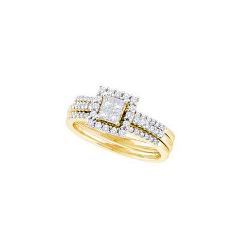 14kt Yellow Gold Womens Princess Diamond 3-Piece Halo Bridal Wedding Engagement Ring Band Set 1/2 Cttw 52746 - shirin-diamonds