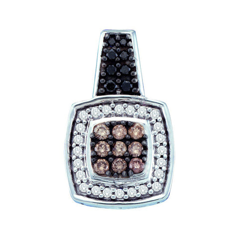 14kt White Gold Womens Round Black Brown Colored Diamond Square Cluster Pendant 1/2 Cttw 52829 - shirin-diamonds
