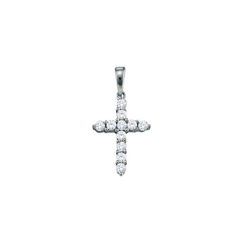 14kt White Gold Womens Round Diamond Simple Cross Faith Pendant 1/4 Cttw 53108 - shirin-diamonds