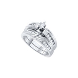 14k White Gold Womens Marquise Diamond Bridal Wedding Engagement Ring Band Set 3/8 Cttw 53213 - shirin-diamonds
