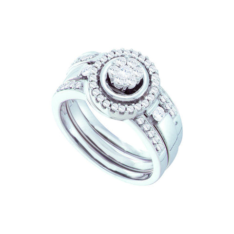 14kt White Gold Womens Diamond Cluster 3-Piece Bridal Wedding Engagement Ring Band Set 1/2 Cttw 53241 - shirin-diamonds