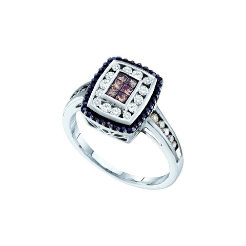 14kt White Gold Womens Princess Cognac-brown Black Colored Diamond Rectangle Cluster Ring 1/2 Cttw 53277 - shirin-diamonds