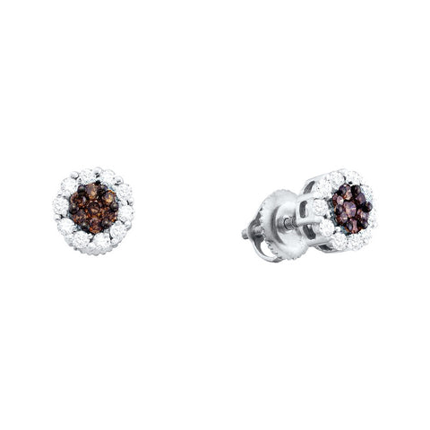 14kt White Gold Womens Round Cognac-brown Colored Diamond Cluster Earrings 1.00 Cttw 53967 - shirin-diamonds