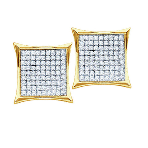 10kt Yellow Gold Womens Round Diamond Square Cluster Earrings 1/6 Cttw 54292 - shirin-diamonds