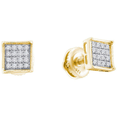 10kt Yellow Gold Womens Round Diamond Square Cluster Earrings 1/10 Cttw 54317 - shirin-diamonds