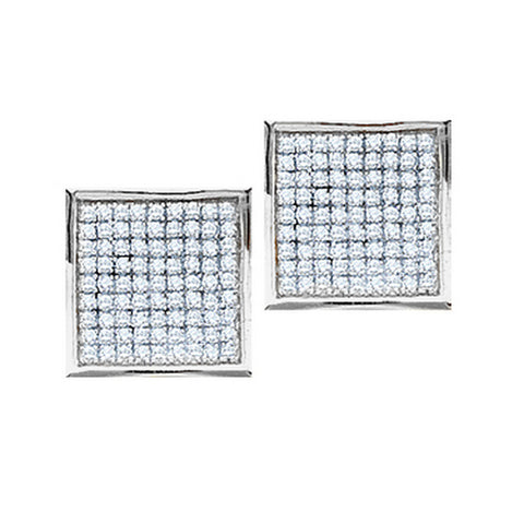 10kt White Gold Womens Round Pave-set Diamond Square Cluster Earrings 3/8 Cttw 54333 - shirin-diamonds