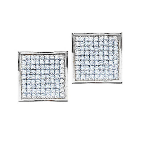 10kt White Gold Womens Round Pave-set Diamond Square Cluster Earrings 7/8 Cttw 54341 - shirin-diamonds