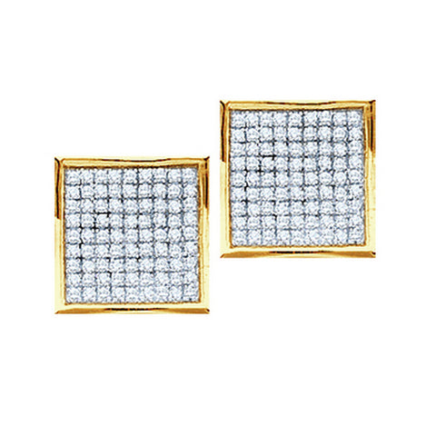 14kt Yellow Gold Womens Round Pave-set Diamond Square Cluster Earrings 7/8 Cttw 54343 - shirin-diamonds