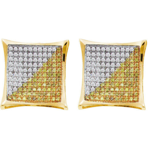 10kt Yellow Gold Womens Round Yellow Colored Diamond Square Kite Cluster Earrings 1/6 Cttw 54352 - shirin-diamonds