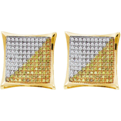 10kt Yellow Gold Womens Round Yellow Colored Diamond Square Cluster Earrings 1/4 Cttw 54356 - shirin-diamonds
