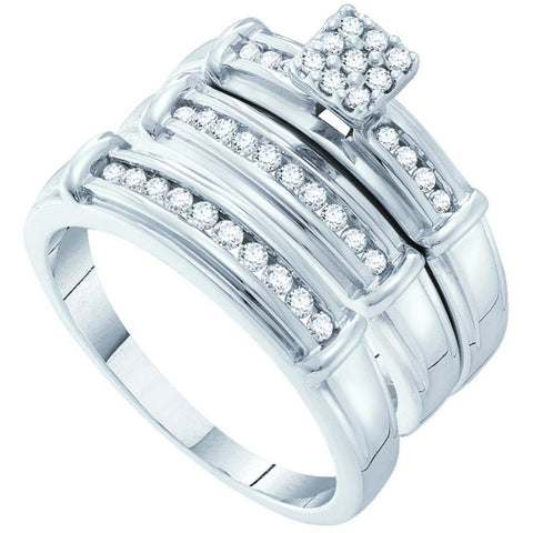 14kt White Gold His & Hers Round Diamond Cluster Matching Bridal Wedding Ring Band Set 3/8 Cttw 54379 - shirin-diamonds