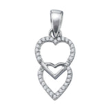 10kt White Gold Womens Round Diamond Double Hanging Heart Pendant 1/10 Cttw 54384 - shirin-diamonds