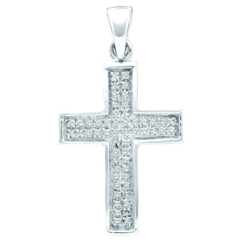 10kt White Gold Womens Round Diamond Cross Faith Pendant 1/6 Cttw 54430 - shirin-diamonds