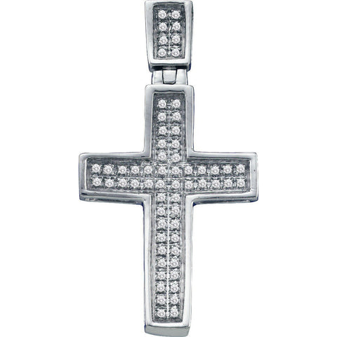 10kt White Gold Mens Round Diamond Small Christian Cross Charm Pendant 1/6 Cttw 54570 - shirin-diamonds