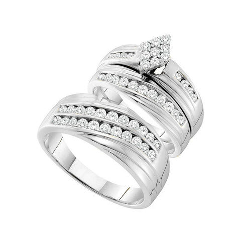14kt White Gold His & Hers Round Diamond Cluster Matching Bridal Wedding Ring Band Set 1-1/5 Cttw 54602 - shirin-diamonds