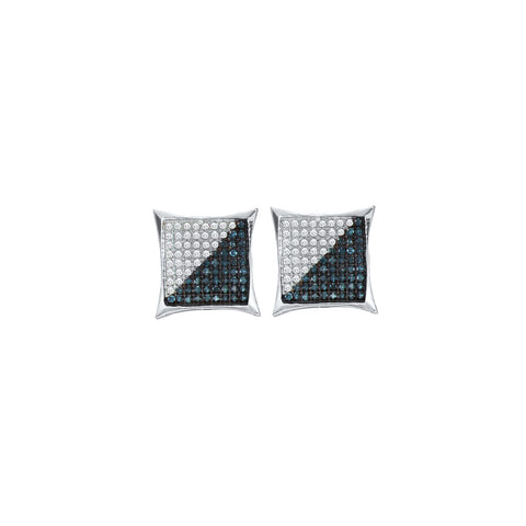 10kt White Gold Womens Round Black Colored Diamond Square Kite Cluster Screwback Earrings 1/4 Cttw 54646 - shirin-diamonds