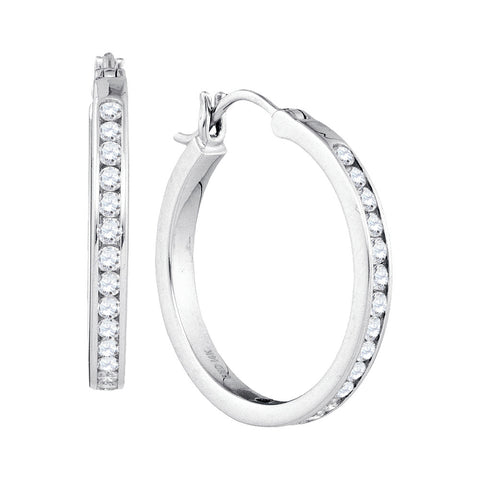 14kt White Gold Womens Round Diamond Hoop Snap-down Post Earrings 1.00 Cttw 54673 - shirin-diamonds
