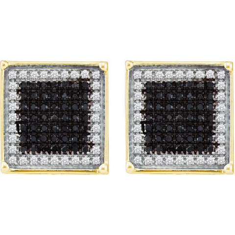 10kt Yellow Gold Womens Round Black Colored Diamond Square Frame Cluster Earrings 7/8 Cttw 54755 - shirin-diamonds