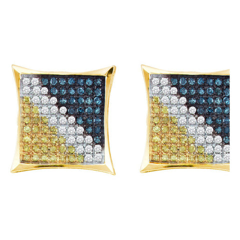 10kt Yellow Gold Womens Round Blue Yellow Colored Diamond Square Kite Earrings 1/20 Cttw 54763 - shirin-diamonds