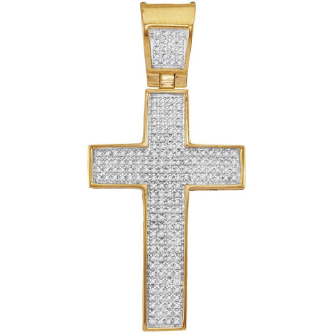 10kt Yellow Gold Mens Round Diamond Symmetrical Christian Cross Charm Pendant 1/2 Cttw 54809 - shirin-diamonds