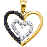 14kt Yellow Gold Womens Round Black Colored Diamond Heart Love Pendant 1/2 Cttw 54856 - shirin-diamonds