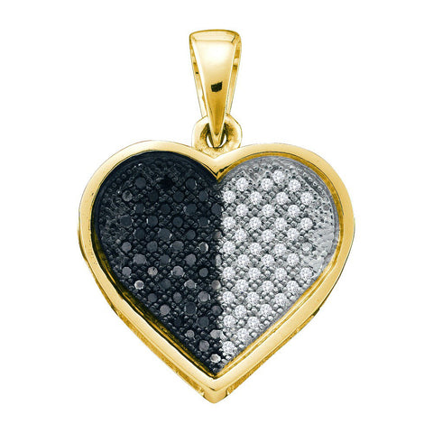 10kt Yellow Gold Womens Round Black Colored Diamond Heart Cluster Pendant 1/4 Cttw 54867 - shirin-diamonds