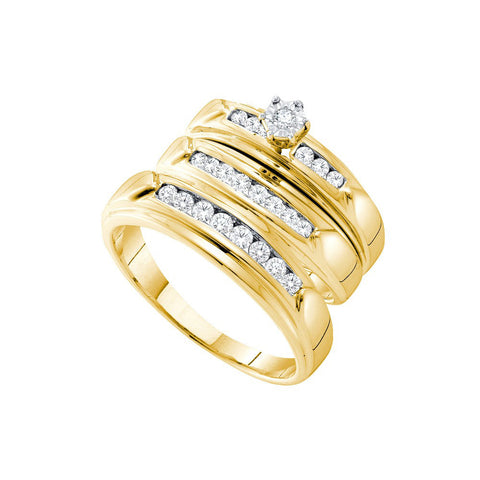 14kt Yellow Gold His & Hers Round Diamond Solitaire Matching Bridal Wedding Ring Band Set 1/2 Cttw 54929 - shirin-diamonds