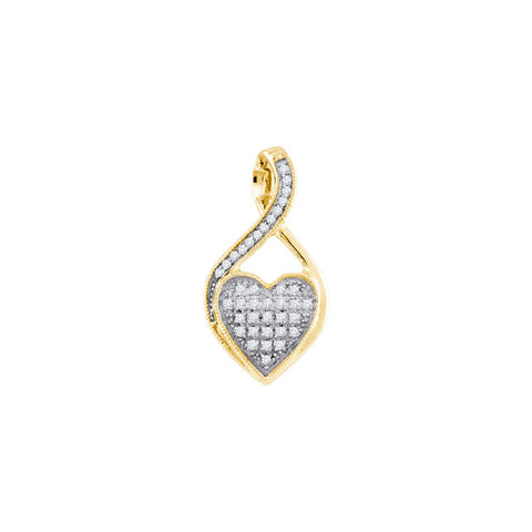 10kt Yellow Gold Womens Round Diamond Twist Heart Cluster Pendant 1/10 Cttw 54960 - shirin-diamonds