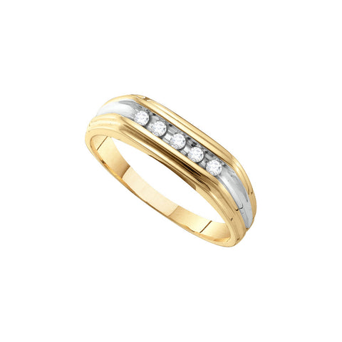10kt Yellow Gold Mens Round Diamond Single Row Two-tone Wedding Band Ring 1/8 Cttw 55014 - shirin-diamonds
