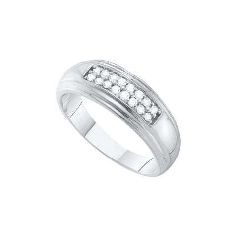 10k White Gold Round Diamond 2-row Mens Wedding Band Ring 1/4 Cttw 55076 - shirin-diamonds