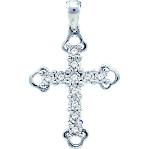 Sterling Silver Womens Round Diamond Trefoil Tips Christian Cross Pendant 1/8 Cttw 55086 - shirin-diamonds
